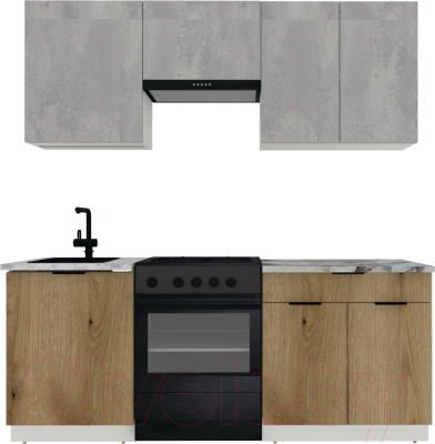 Готовая кухня ВерсоМебель Эко-1 1.9 (бетонный камень/дуб эвок прибрежный/ст.альберика)