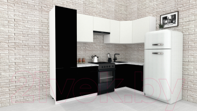 Готовая кухня ВерсоМебель Эко-2 1.2x2.7 правая (белый фасадный/черный/ст.мрамор итальянский)