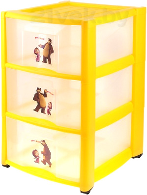 Комод пластиковый Пластишка Маша и Медведь 4313795 (3 ящика, желтый) - общий вид