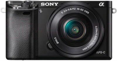 Беззеркальный фотоаппарат Sony Alpha a6000 Kit 16-50mm / ILCE-6000LB (черный) - вид спереди
