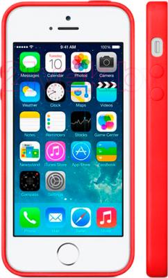 Чехол-накладка Apple iPhone 5s Case MF046ZM/A (красный) - вид на телефоне спереди и сбоку