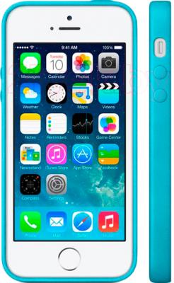 Чехол-накладка Apple iPhone 5s Case MF044ZM/A (синий) - вид на телефоне спереди и сбоку
