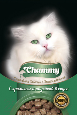 Влажный корм для кошек Chammy С кроликом и индейкой в соусе (85г)