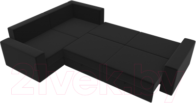 Диван угловой Mebelico Мэдисон Long 92 левый / 59179 (микровельвет черный, подушки черный/фиолетовый)