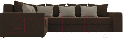 Диван угловой Mebelico Мэдисон Long 92 левый / 591751 (микровельвет коричневый, подушки коричневый/бежевый)