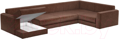 Диван П-образный Mebelico Мэдисон-П 93 / 59246 (микровельвет коричневый, подушки коричневый/бежевый)
