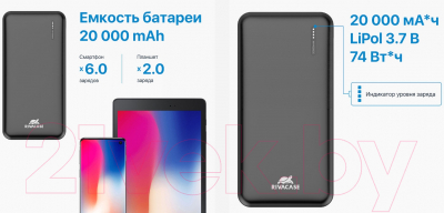 Изображение товара Портативное зарядное устройство Rivacase VA2190 20000mAh (черный)