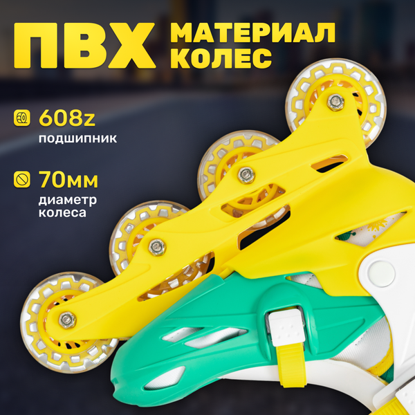 Роликовые коньки Ricos Kudo PW-128 M (р-р 35-38, бирюзовый/желтый)