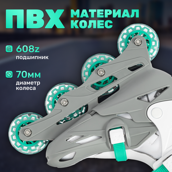 Роликовые коньки Ricos Kudo PW-128 M (р-р 35-38, бирюзовый/серый)