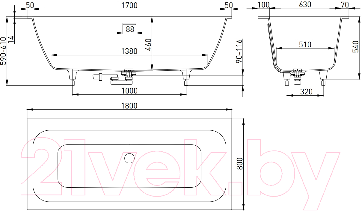 Ванна из искусственного мрамора Salini Orlando Axis Kit 180x80 / 103312G