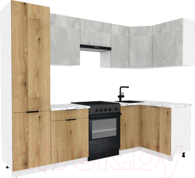 Готовая кухня ВерсоМебель Эко-2 1.2x2.7 правая (бетонный камень/дуб эвок прибрежный/ст.мрамор итал)