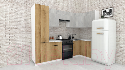 Готовая кухня ВерсоМебель Эко-2 1.2x2.7 правая (бетонный камень/дуб эвок прибрежный/ст.мрамор итал)