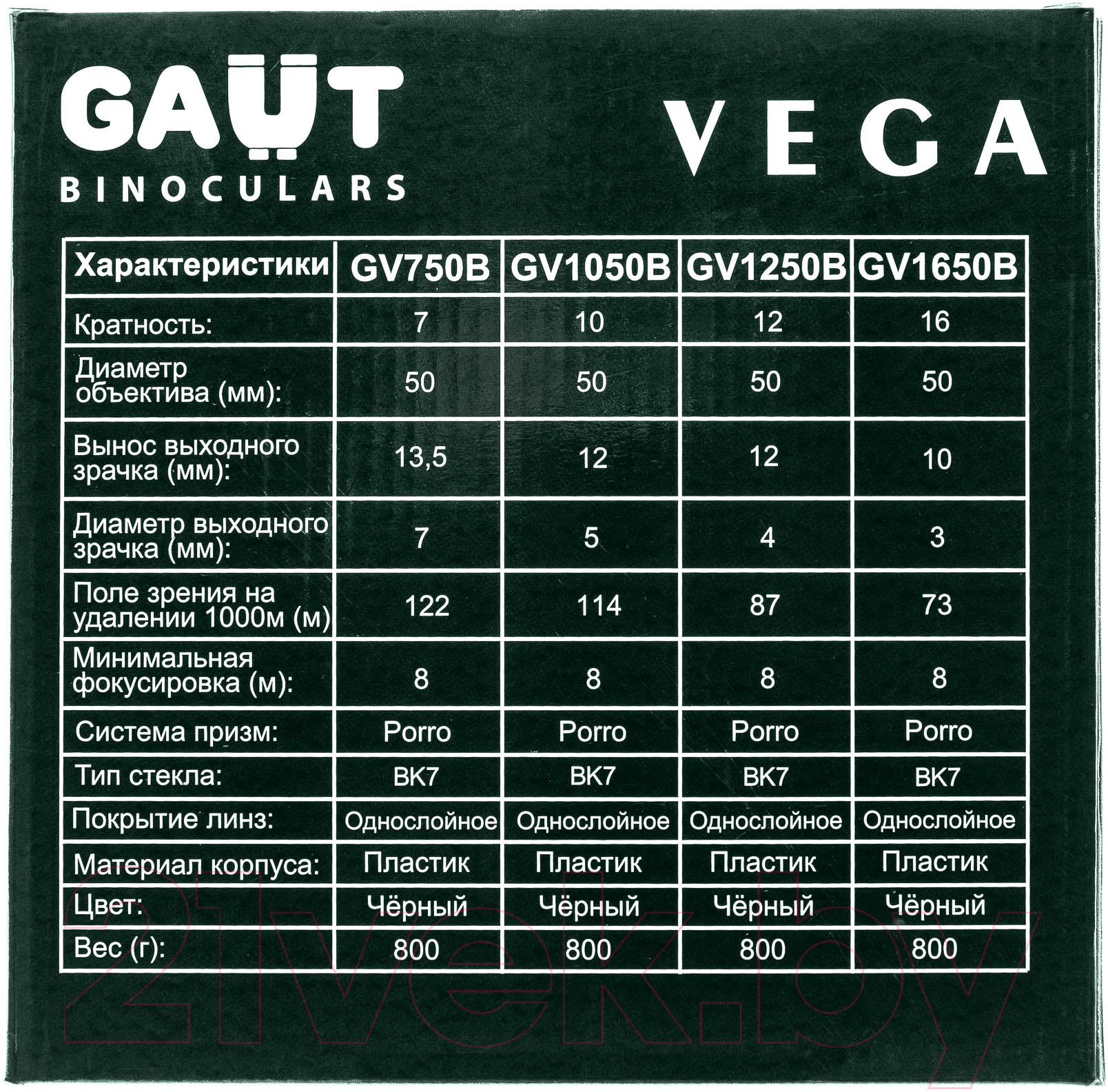 Бинокль GAUT Vega 10x50 Porro-призмы ВК7