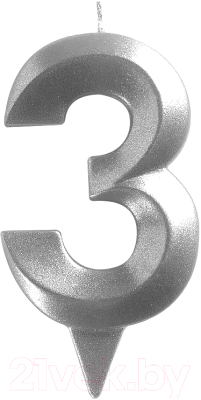 Изображение товара Свеча для торта Мультидом Грань Цифра 3 / МС5-23 (хром)