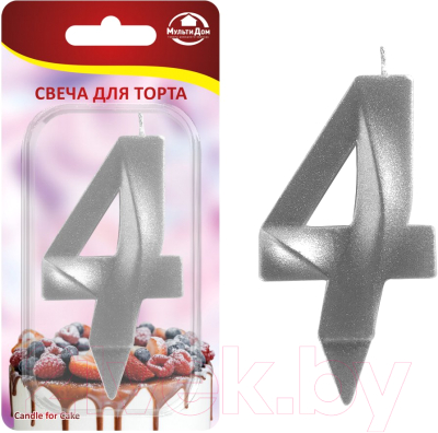 Изображение товара Свеча для торта Мультидом Грань Цифра 4 / МС5-24 (хром)