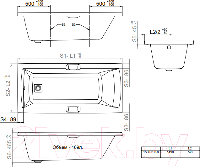 Ванна акриловая Triton Алекса 150x75 Базовая