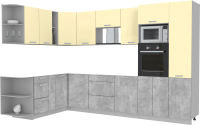 Кухонный гарнитур Интерлиния Мила Лайт 1.88x3.2 левая без столешницы (ваниль/бетон) - 