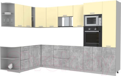 Готовая кухня Интерлиния Мила Лайт 1.88x3.2 левая без столешницы (ваниль/бетон)