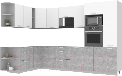 Готовая кухня Интерлиния Мила Лайт 1.88x3.2 левая без столешницы (белый платинум/бетон)