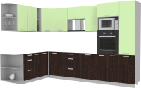Кухонный гарнитур Интерлиния Мила Лайт 1.88x3.2 левая без столешницы (салатовый/дуб венге) - 