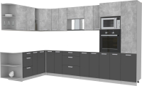 Кухонный гарнитур Интерлиния Мила Лайт 1.88x3.4 левая без столешницы (бетон/антрацит) - 