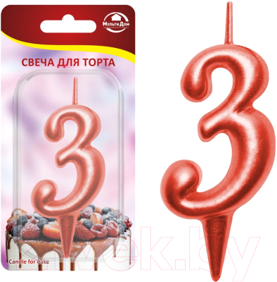 Изображение товара Свеча для торта Мультидом Овал Цифра 3 / МС5-33 (красный)