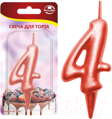 Изображение товара Свеча для торта Мультидом Овал Цифра 4 / МС5-34 (красный)