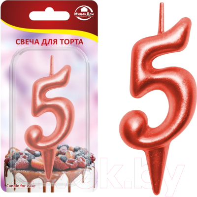 Изображение товара Свеча для торта Мультидом Овал Цифра 5 / МС5-35 (красный)