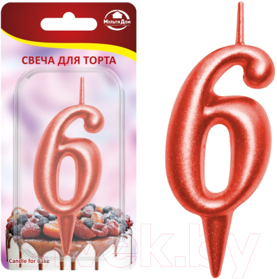 Изображение товара Свеча для торта Мультидом Овал Цифра 6 / МС5-36 (красный)