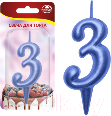 Изображение товара Свеча для торта Мультидом Овал Цифра 3 / МС5-43 (синий)