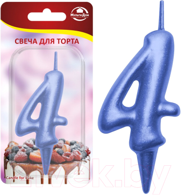 Изображение товара Свеча для торта Мультидом Овал Цифра 4 / МС5-44 (синий)