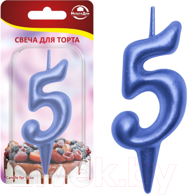 Изображение товара Свеча для торта Мультидом Овал Цифра 5 / МС5-45 (синий)