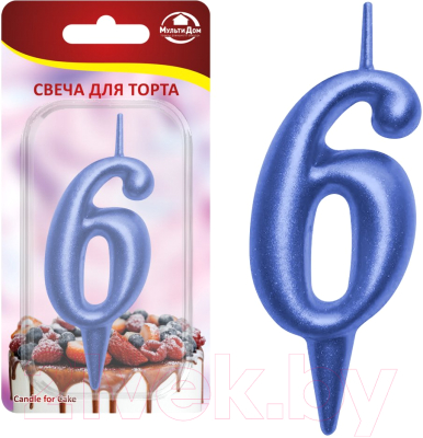 Изображение товара Свеча для торта Мультидом Овал Цифра 6 / МС5-46 (синий)