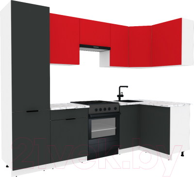 Готовая кухня ВерсоМебель Эко-2 1.2x2.7 правая (красный чили/антрацит/ст.мрамор итальянский)