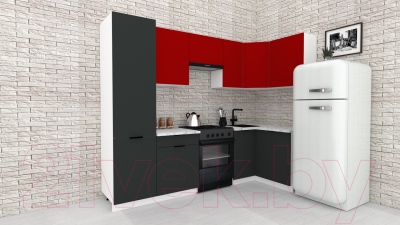 Готовая кухня ВерсоМебель Эко-2 1.2x2.7 правая (красный чили/антрацит/ст.мрамор итальянский)