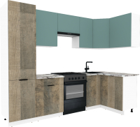 Готовая кухня ВерсоМебель Эко-2 1.2x2.7 правая (сумеречный голубой/дуб гранж песочный/ст.альберика) - 