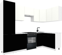 Готовая кухня ВерсоМебель Эко-2 1.4x2.7 правая (белый фасадный/черный/ст.мрамор итальянский) - 