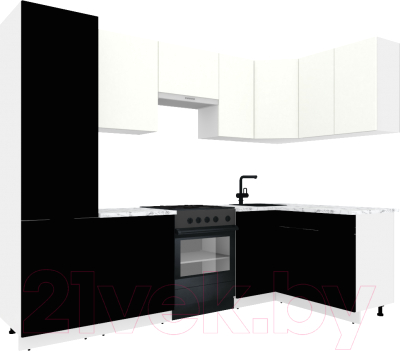 Готовая кухня ВерсоМебель Эко-2 1.4x2.7 правая (белый фасадный/черный/ст.мрамор итальянский)
