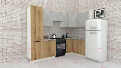 Кухонный гарнитур ВерсоМебель Эко-2 1.4x2.7 правая (бетонный камень/дуб эвок прибрежный/ст.мрамор)