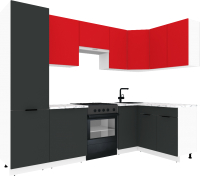 Готовая кухня ВерсоМебель Эко-2 1.4x2.7 правая (красный чили/антрацит/ст.мрамор итальянский) - 