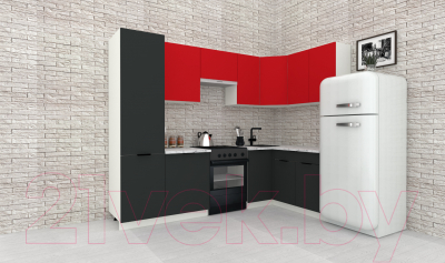 Готовая кухня ВерсоМебель Эко-2 1.4x2.7 правая (красный чили/антрацит/ст.мрамор итальянский)