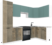 Кухонный гарнитур ВерсоМебель Эко-2 1.4x2.7 правая (сумеречный голубой/дуб гранж песочный/ст.альберика) - 