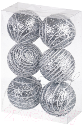 Набор шаров новогодних Elan Gallery Полоски / 970058 (серебро)