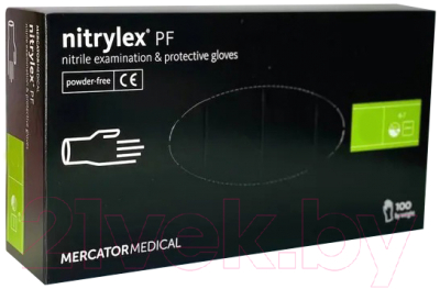 Перчатки одноразовые Mercator Nitrylex PF текстурированные нестерильные неопудренные (XL, черный)