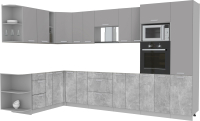 Кухонный гарнитур Интерлиния Мила Лайт 1.88x3.4 левая без столешницы (серебристый/бетон) - 