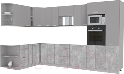 Готовая кухня Интерлиния Мила Лайт 1.88x3.4 левая без столешницы (серебристый/бетон)