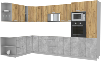 Готовая кухня Интерлиния Мила Лайт 1.88x3.4 левая без столешницы (дуб золотой/бетон) - 