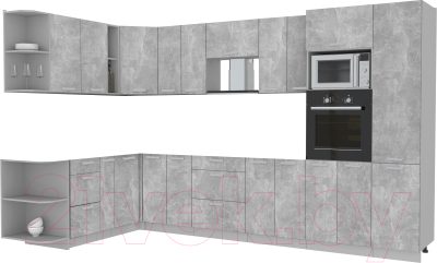 Кухонный гарнитур Интерлиния Мила Лайт 1.88x3.4 левая без столешницы (бетон)