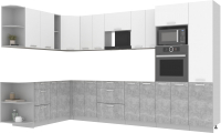 Кухонный гарнитур Интерлиния Мила Лайт 1.88x3.4 левая без столешницы (белый платинум/бетон) - 