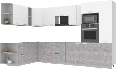 Готовая кухня Интерлиния Мила Лайт 1.88x3.4 левая без столешницы (белый платинум/бетон)